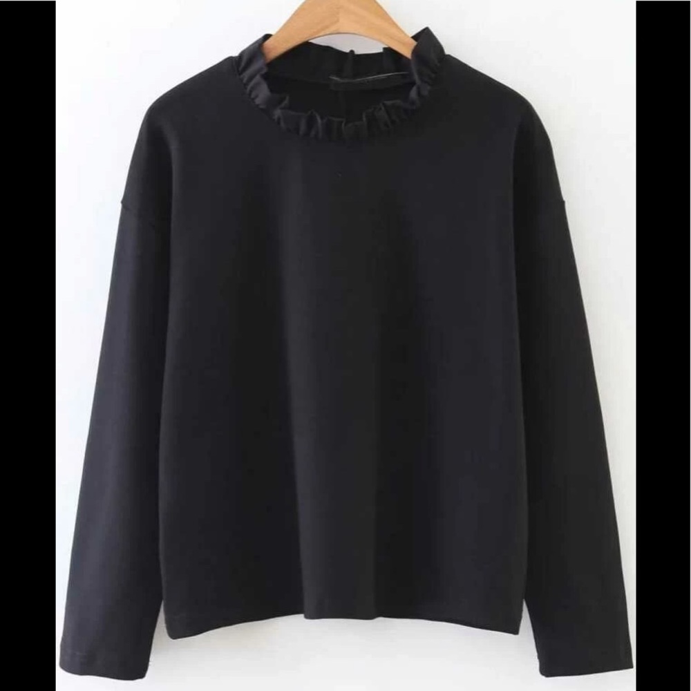 SHEIN Black Long sleeve Ruffle Neck top